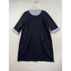 Talbots Layered Look Dress Womens 2XP Navy Blue Classic Striped Collar Pique
